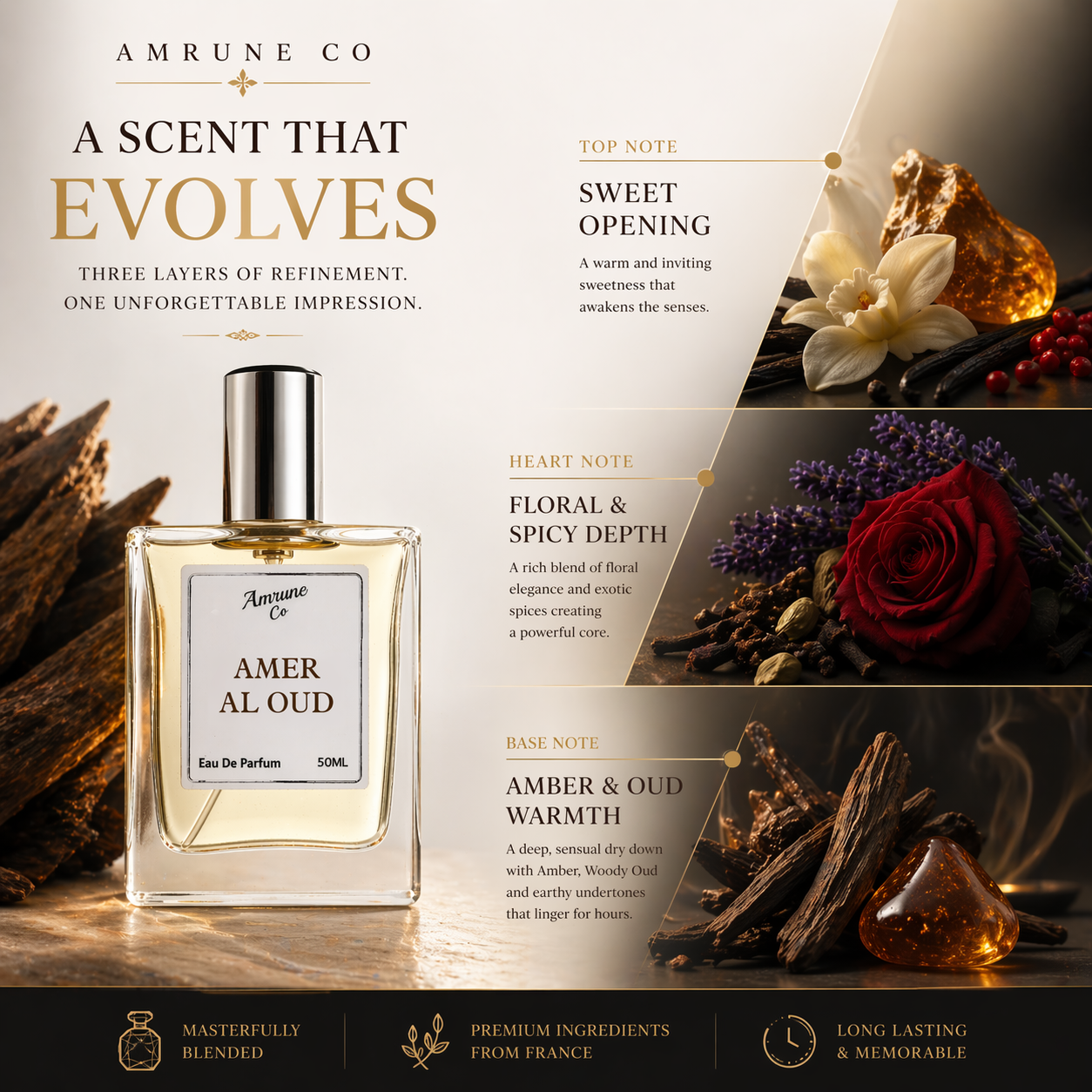 Amer Al Oud EDP 50ml | Inspired by Oud & Amber | Rich Warm Masculine | Long-Lasting Luxury Perfume for Men