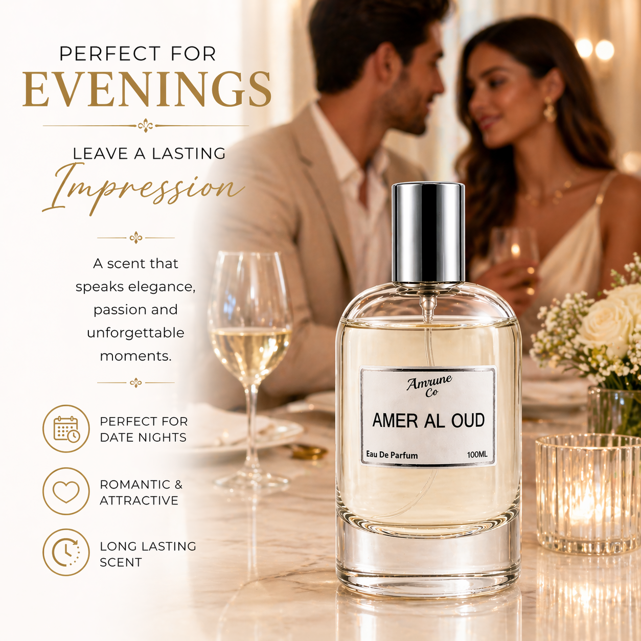 Amer Al Oud EDP 100ml | Inspired by Ameer Al Oud | Oud Amber Floral Spicy | Long-Lasting Luxury Perfume for Men