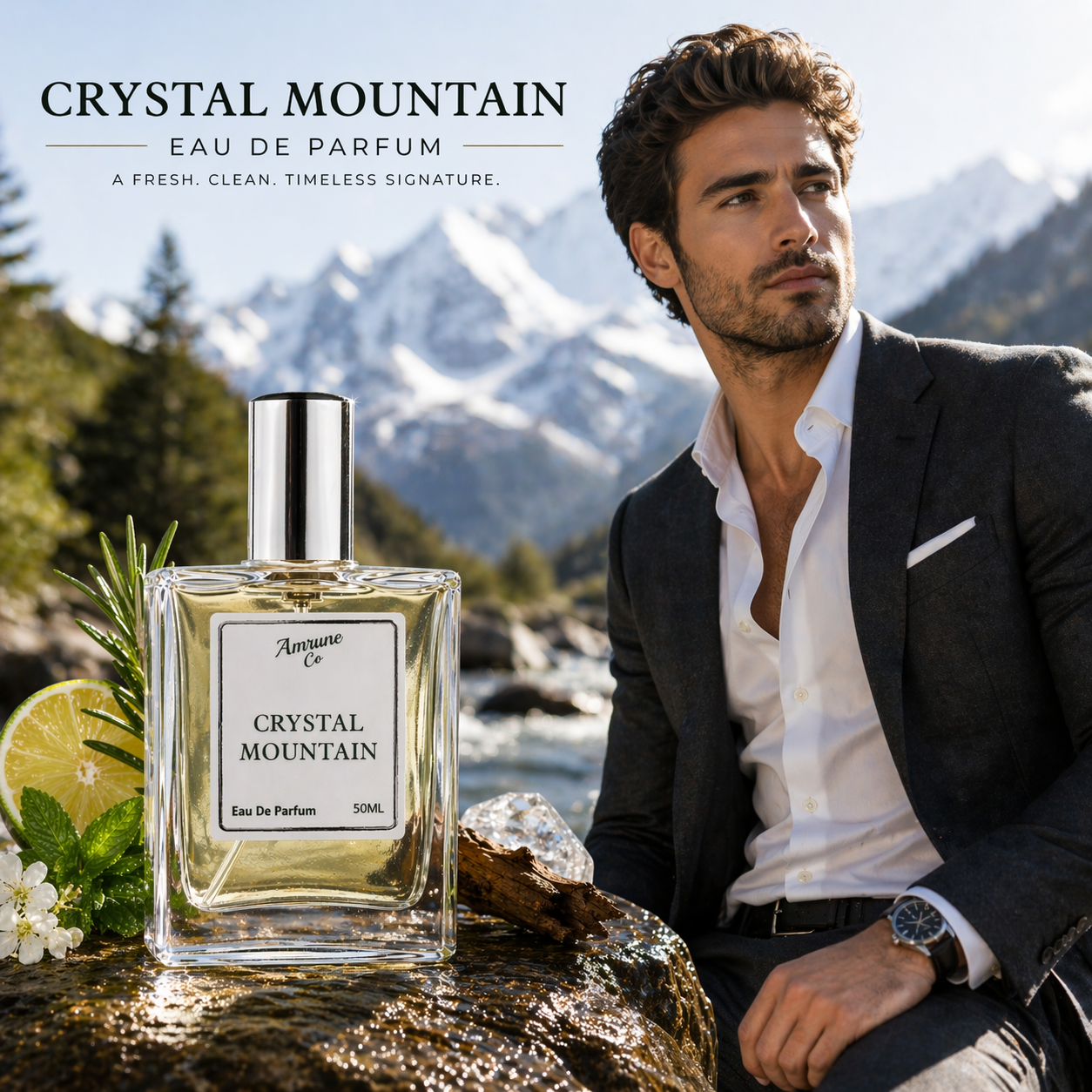 Crystal Mountain EDP 50ml | Inspired by Sílvér Móuntàín Water | Citrus Green Fresh Spicy | Long-Lasting Luxury Perfume for Men