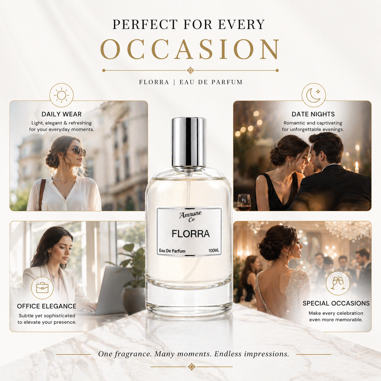 Florra EDP 100ml | Inspired by Flórà | White Floral Sweet Patchouli | Long-Lasting Luxury Perfume for Women