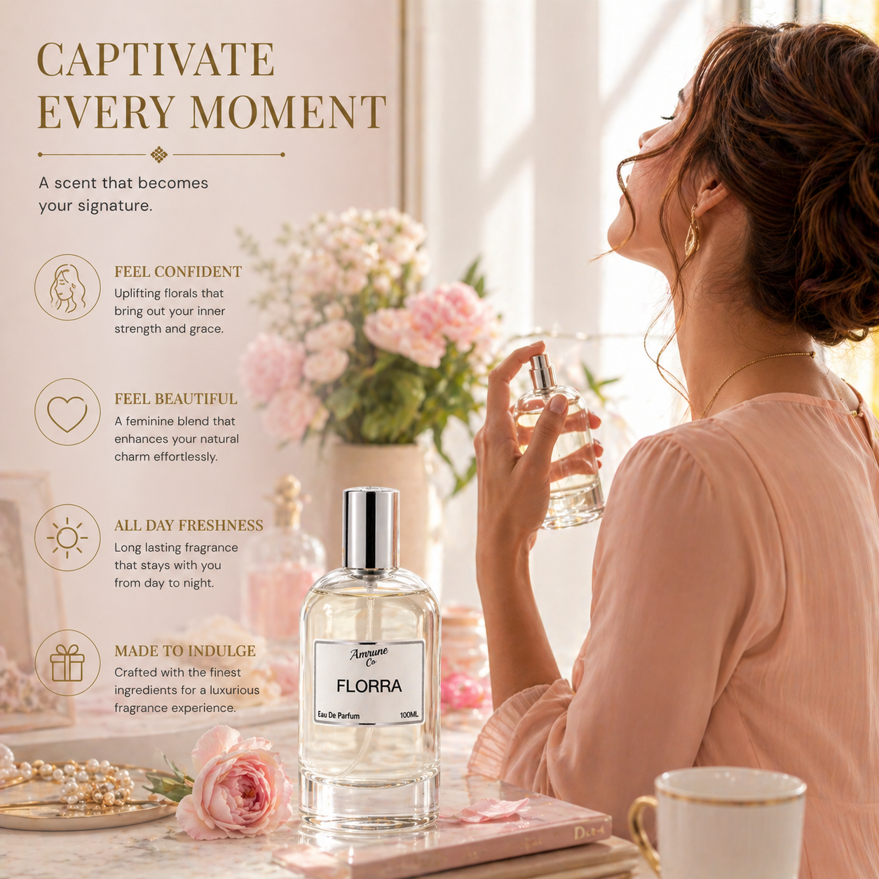 Florra EDP 100ml | Inspired by Flórà | White Floral Sweet Patchouli | Long-Lasting Luxury Perfume for Women