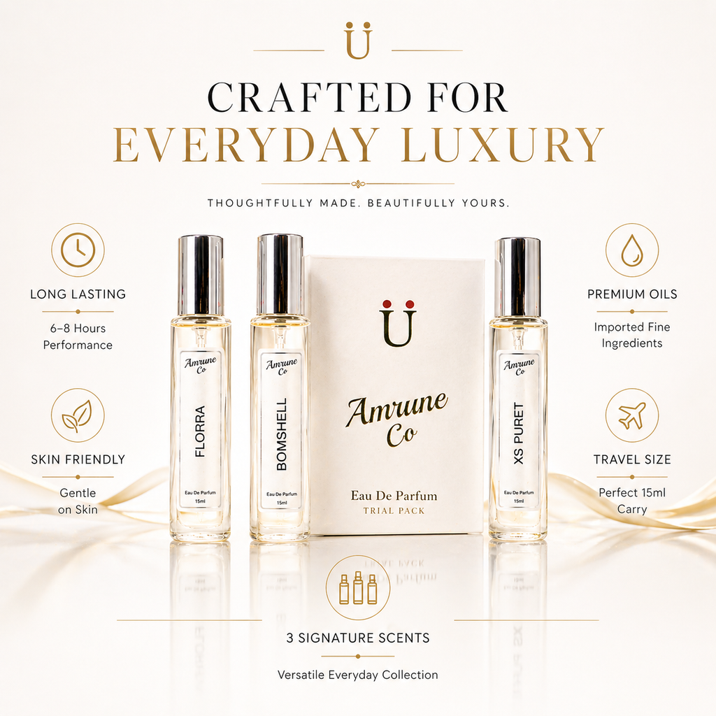 Amrune Co. Amethyst Bloom Vol-1 | Luxury Women's EDP Gift Set 3 x 15ml | Florra, Bomshell, Xs Puret | Floral Fruity Sweet | Long Lasting Perfume
