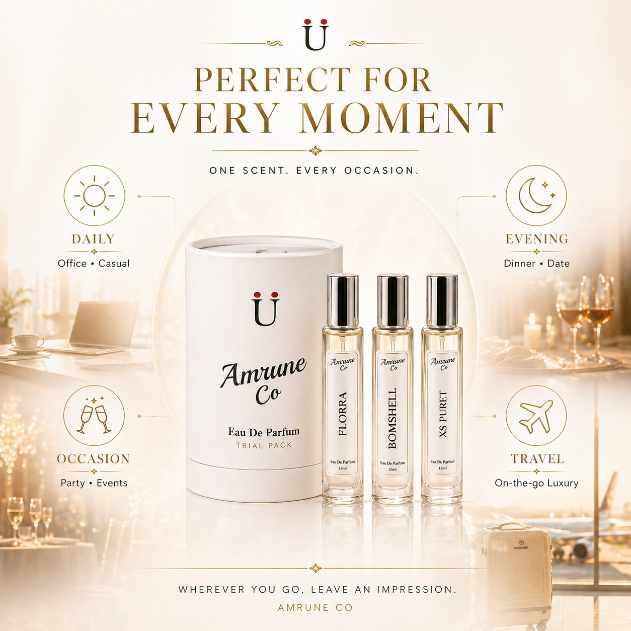 Amrune Co. Amethyst Bloom Vol-1 | Luxury Women's EDP Gift Set 3 x 15ml | Florra, Bomshell, Xs Puret | Floral Fruity Sweet | Long Lasting Perfume